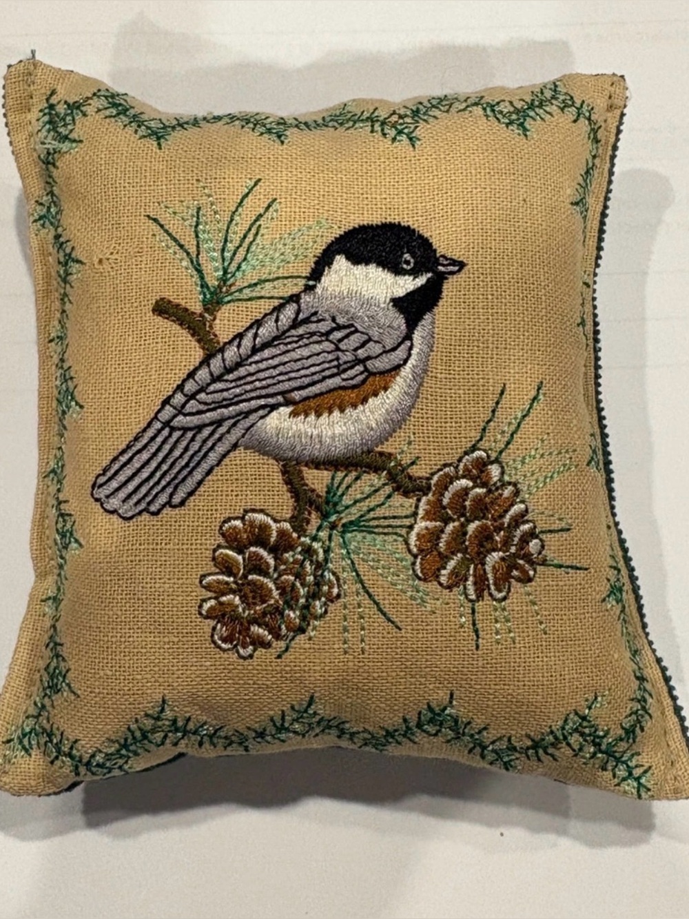 PAINE'S OF MAINE Embroidered Chickadee 5" Balsam Fir Sachet Pillow